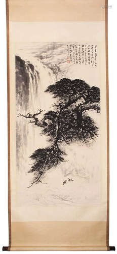 Chinese Waterfall Painting Paper Scroll