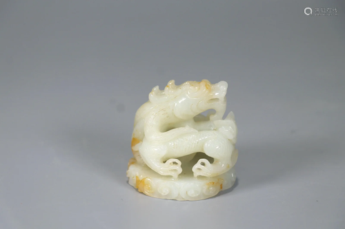 Carved White Jade Dragon Finial