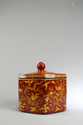 Chinese Hexagonal Shaped Porcelain Container