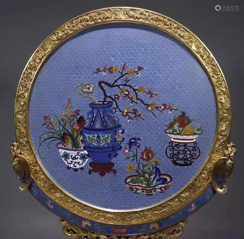 A Cloisonne Double Sided Round Table Screen