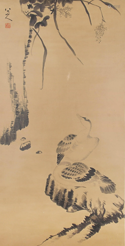 Chinese Wild Goose and Reed Painting Paper Scroll