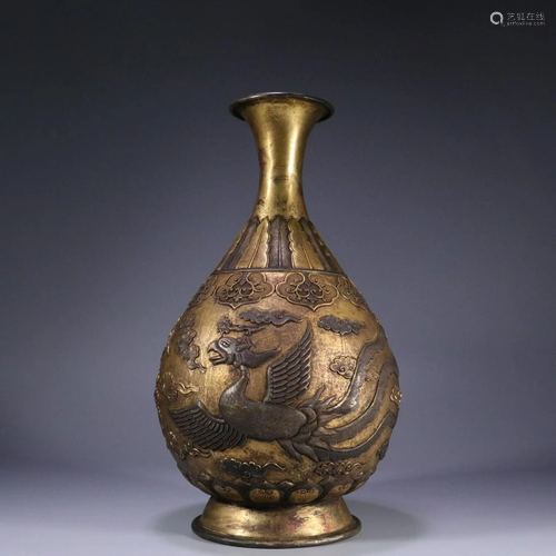 Gilt Bronze Phoenix Pear-Shape Vase