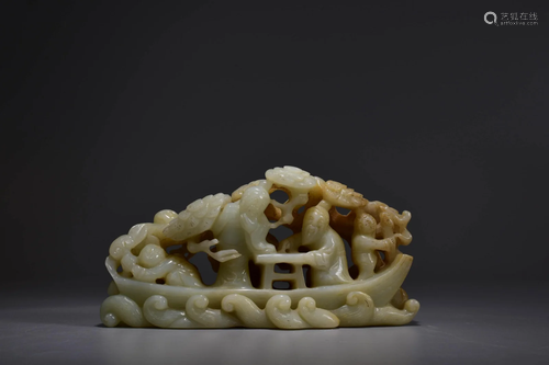 Carved Hetian Jade Figure Boating Ornament