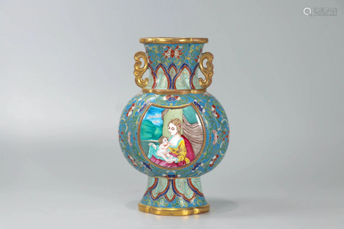 Cloisonne Enamel Western Figure Begonia-Form Vase