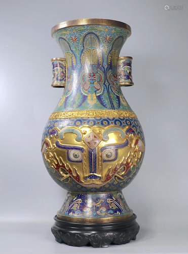 Cloisonne Enamel Beast-Face Double-Eared Vase