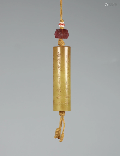 Gilt Decorated Yellow Jade Tube Ornament