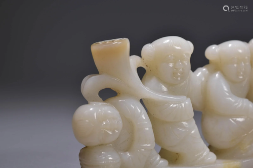 Carved Hetian Jade Boys Brush Rack