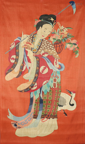 Embroidered Silk Kesi Of Figure And Crane