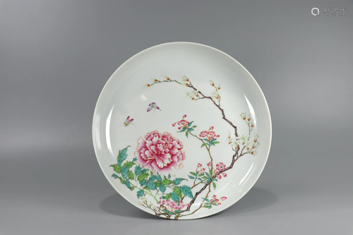 Famille Rose Peony Flower Plate