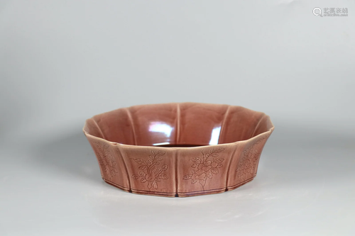 Brown Glaze Peaches And Flower Barbed-Rim Washer