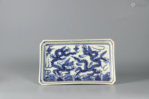 Blue And White Dragon And Wave Tray