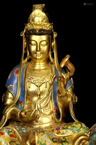 Two Gilt Bronze Enamel Bodhisattva Statues