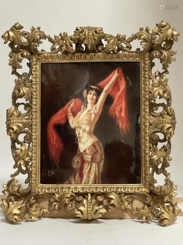 A GERMAN PORCELAIN PLAQUE, OF A DANCING WOMAN