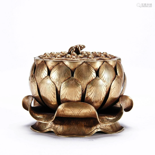 Silver Gilding Lotus Censer and Cover