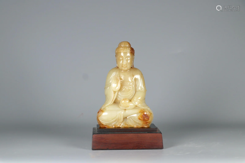 Carved Russet And Buff Jade Figure Of Shakyamuni