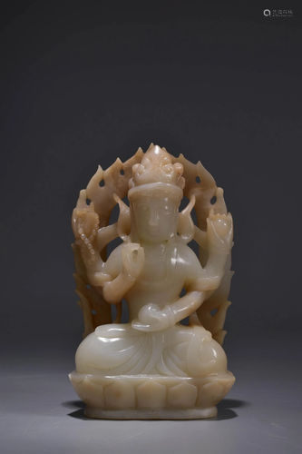 Carved Hetian Jade Four-Armed Avalokitesvara