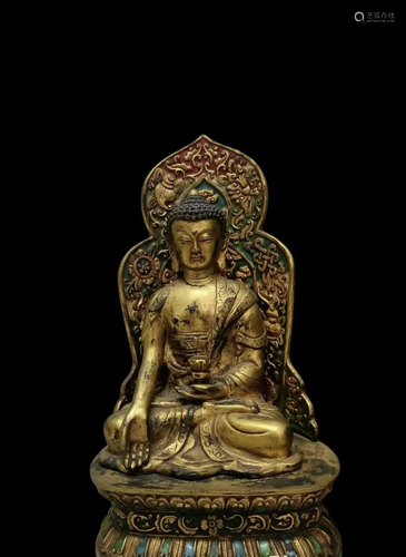 A Group of Three Gilt Bronze Seated Buddha Statues