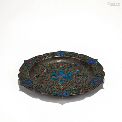 Enamelled Silver Lobed Flower Plate