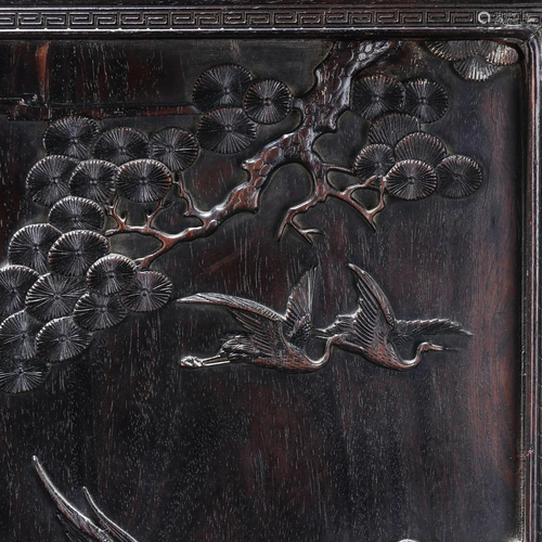 Carved Sandalwood Figure Story and Deer Table Screen