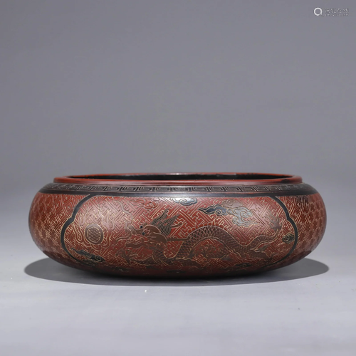 Painted Lacquerware Cloud and Dragon Water Pot