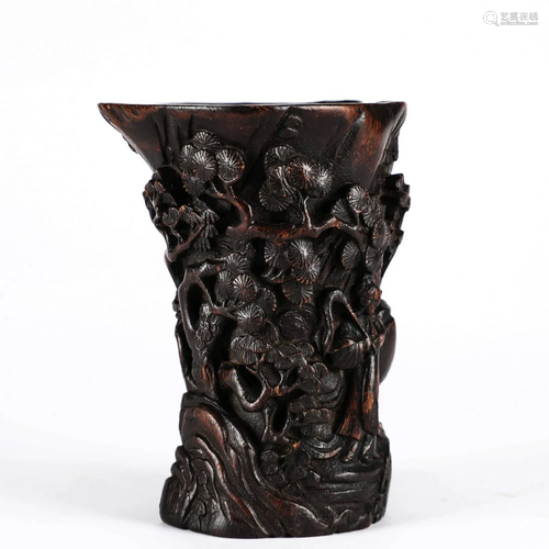 Carved Eaglewood Brush Pot