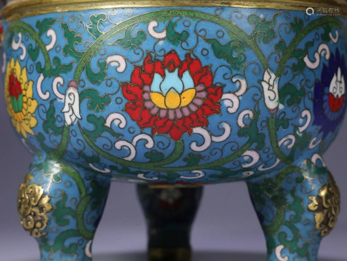 Cloisonne Enamel Lotus Tripod Censer