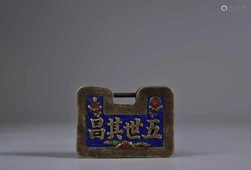 Enameled Silver Lock-Form Pendant