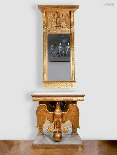 Large empire mirror with console, 1. half 19th c.