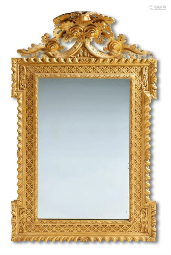 A GILTWOOD WALL MIRROR IN MID 18TH CENTURY STYLE, LATE