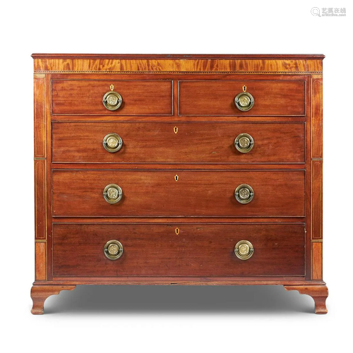 A GEORGE III MAHOGANY AND INLAID CHEST OF DRAWERS,