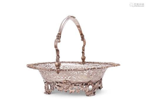 A LATE GEORGE II SILVER SHAPED OVAL FRUIT BASKET BY