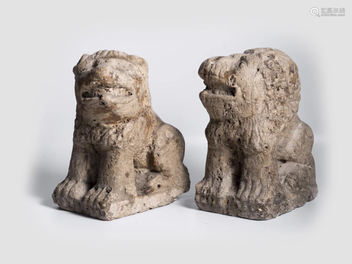 Pair of Roman Stone Lions, Veneto, 12th century