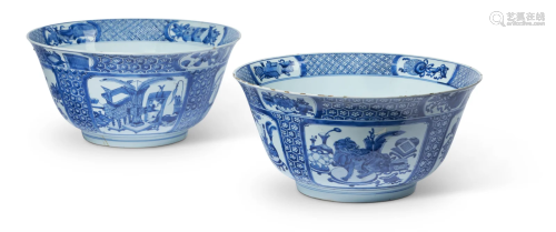A LARGE PAIR OF CHINESE BLUE AND WHITE PUNCH BOWLS,