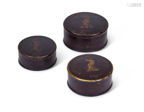 A GRADUATED SET OF THREE JAPANNED TINS, MID 18TH