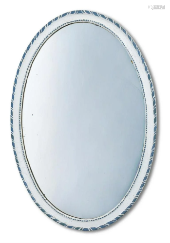 TWO SIMILAR WHITE AND BLUE PAINTED WALL MIRRORS, EARLY