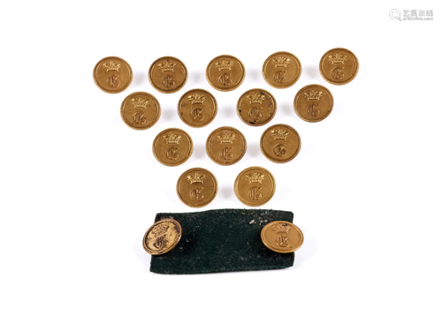 LIVERY BUTTONS, SIXTEEN GILT BUTTONS