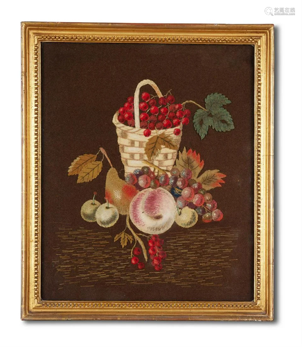 A PAIR OF EMBROIDERED FELT PICTURES OF FRUIT, EARLY