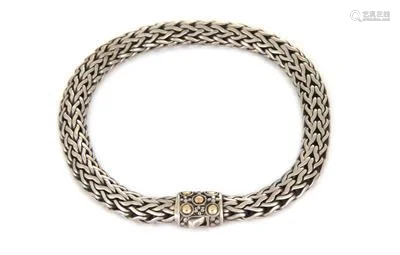 John Hardy Dot Sterling 18k Gold Wheat Woven Flex Link