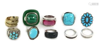 Vintage Lot of 10 Rings Multicolor Gems Marcasite