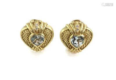 Judith Ripka Diamond Topaz 18k YGold Hearts Clip On