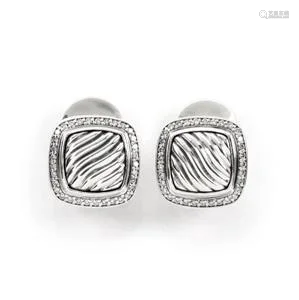 David Yurman Albion Diamond Sterling Silver Sqaure Post