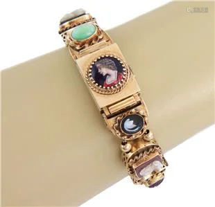 Vintage 14k Gold Cameo Gems Hidden Watch Slide Charms