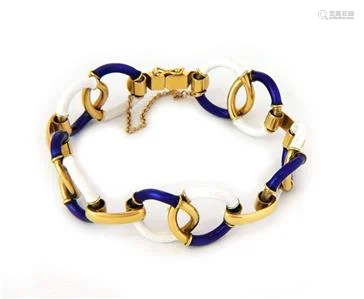 Vintage 18k Yellow Gold Enamel Fancy Interlaced Link