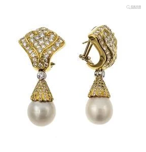 Bvcciari Signed 9ct Diamond Pearls 18k Yellow Gold