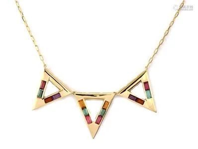 Vintage Multicolor Gems 18k Yellow Gold Triangle