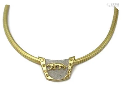 Estate 14k Two Tone Gold Panther Slide Pendant Omega