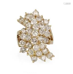 Stunning 8.25ct Diamond 14k Yellow Gold Large Cluster