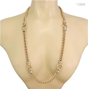 Vintage 14k Two Tone Gold Curb & Ring Link Long Chain