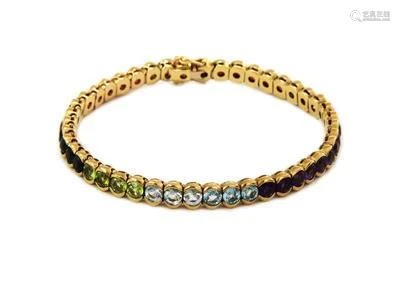 Multicolor Gems Rainbow 14k Gold Half Bezel Tennis