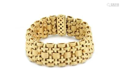 Estate 18k Yellow Gold Fancy Weave Link 22mm Wide Flex